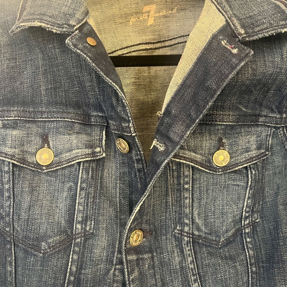 7 For All Mankind Dark Blue Jean Jacket Women size small like new - Picture 2 of 6